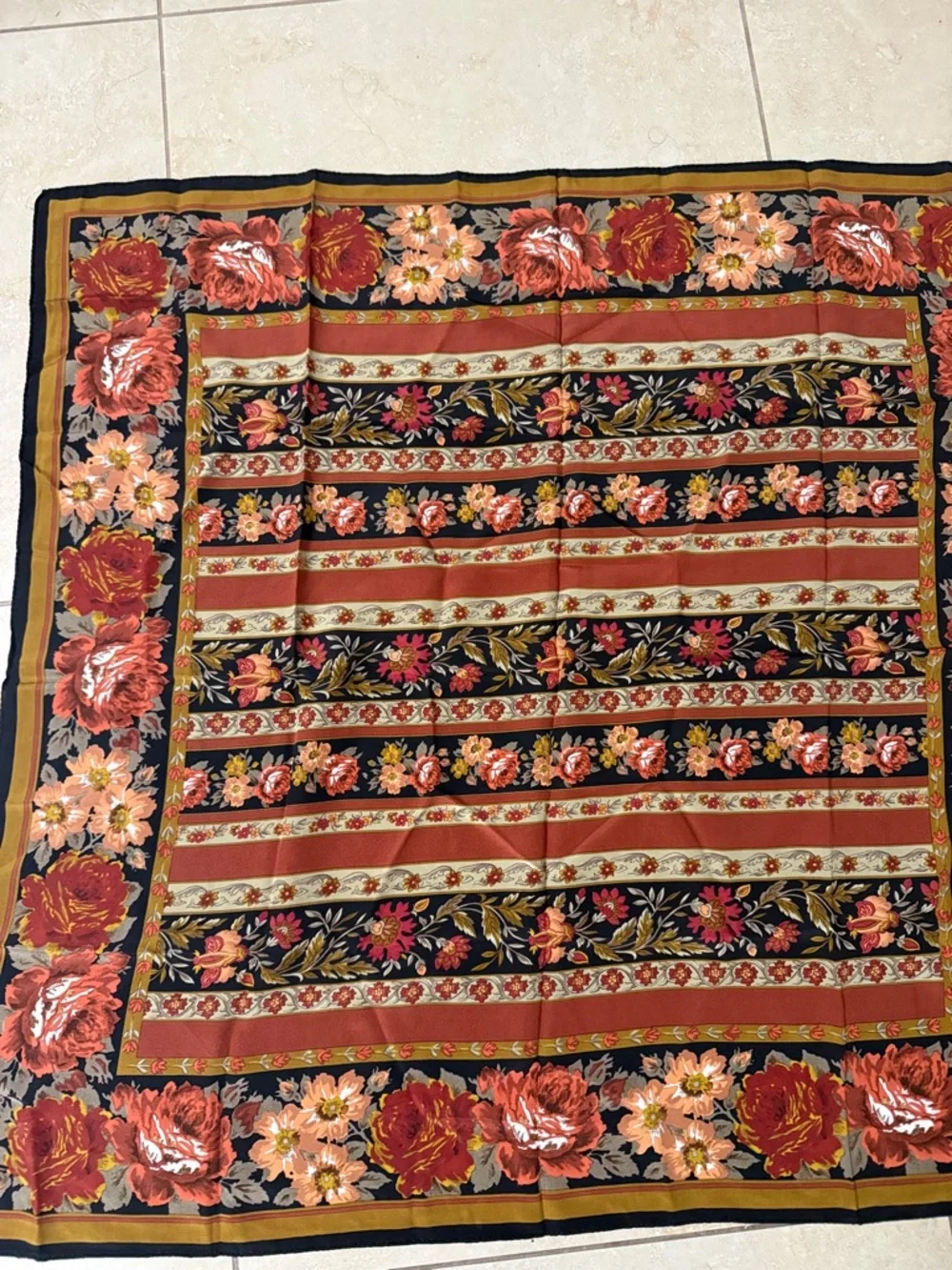 Silk Floral & Stripe Scarf vintage 100% silk scarf made in Italy - Picture 1 of 4